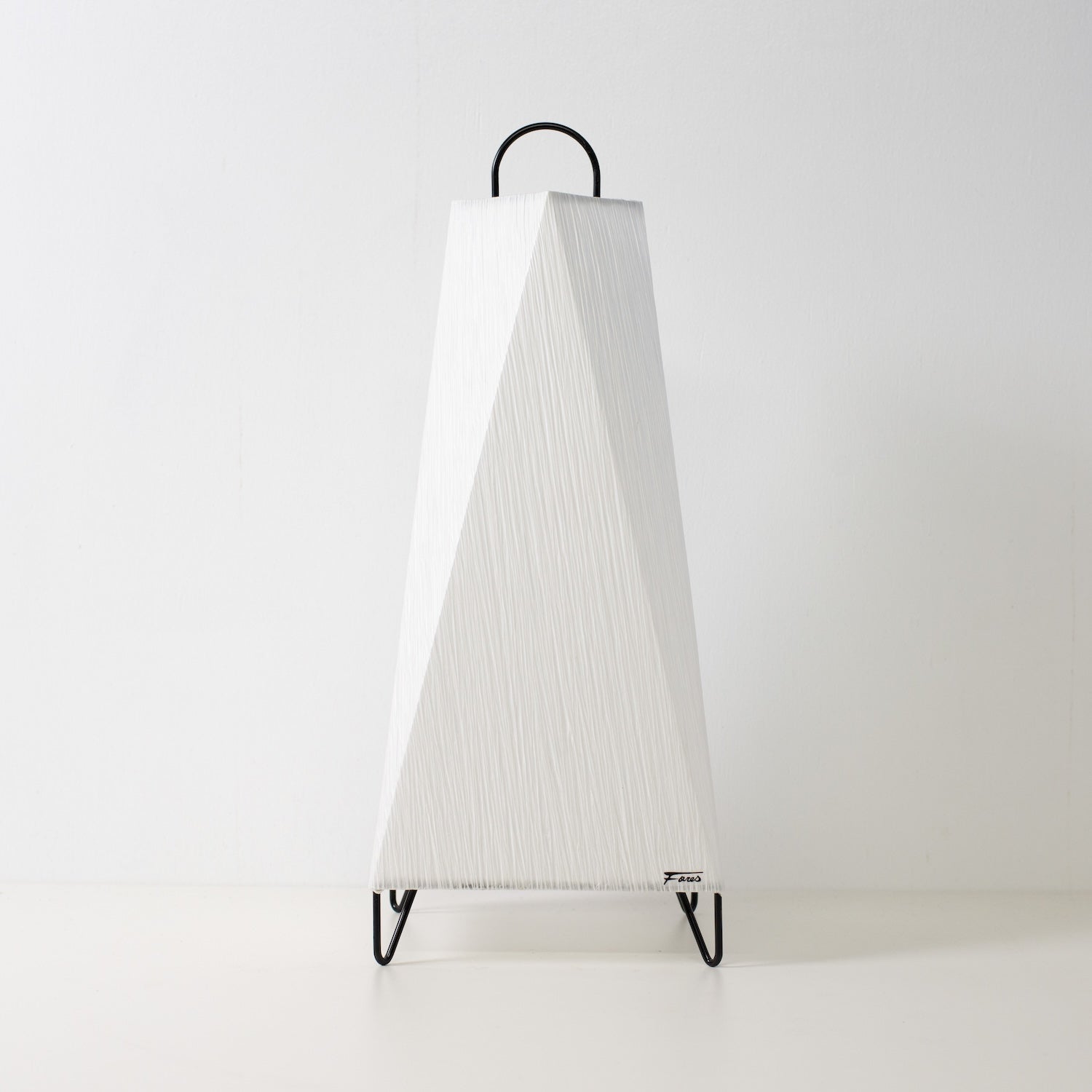Japanese Paper Floor Lamp ORI Small, white, Mino Washi paper - unlit tall accent lamp from Japan with wrinkled texture.