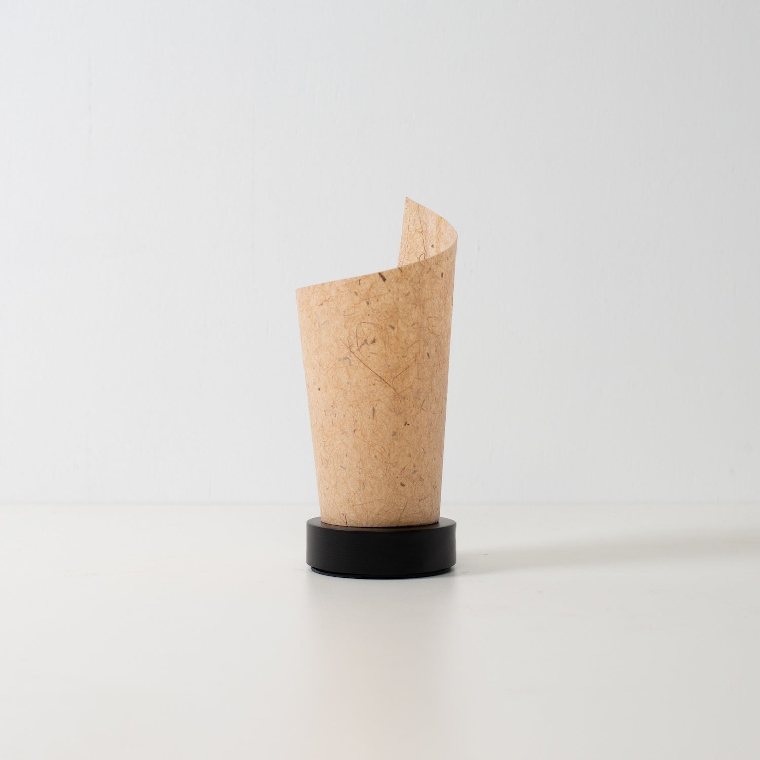 Japanese Paper Table Lamp "Maki" Cedar Bark, brown, Mino Washi paper and wood - unlit accent lamp with a unique rolled design.