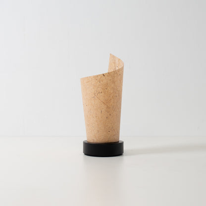 Japanese Paper Table Lamp "Maki" Cedar Bark, brown, Mino Washi paper and wood - unlit accent lamp with a unique rolled design.