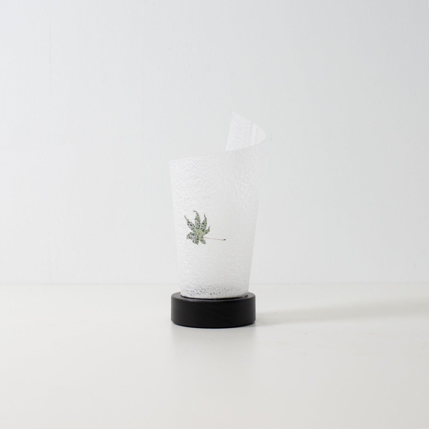 Japanese Paper Table Lamp "Maki" Momiji leaf, natural, Mino Washi paper and wood - unlit accent lamp with a unique rolled design.