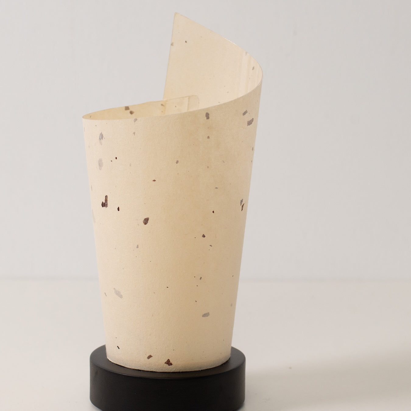Japanese Paper Table Lamp "Maki", natural, Mino Washi paper and wood - angled view of unlit paper lamp from Japan.