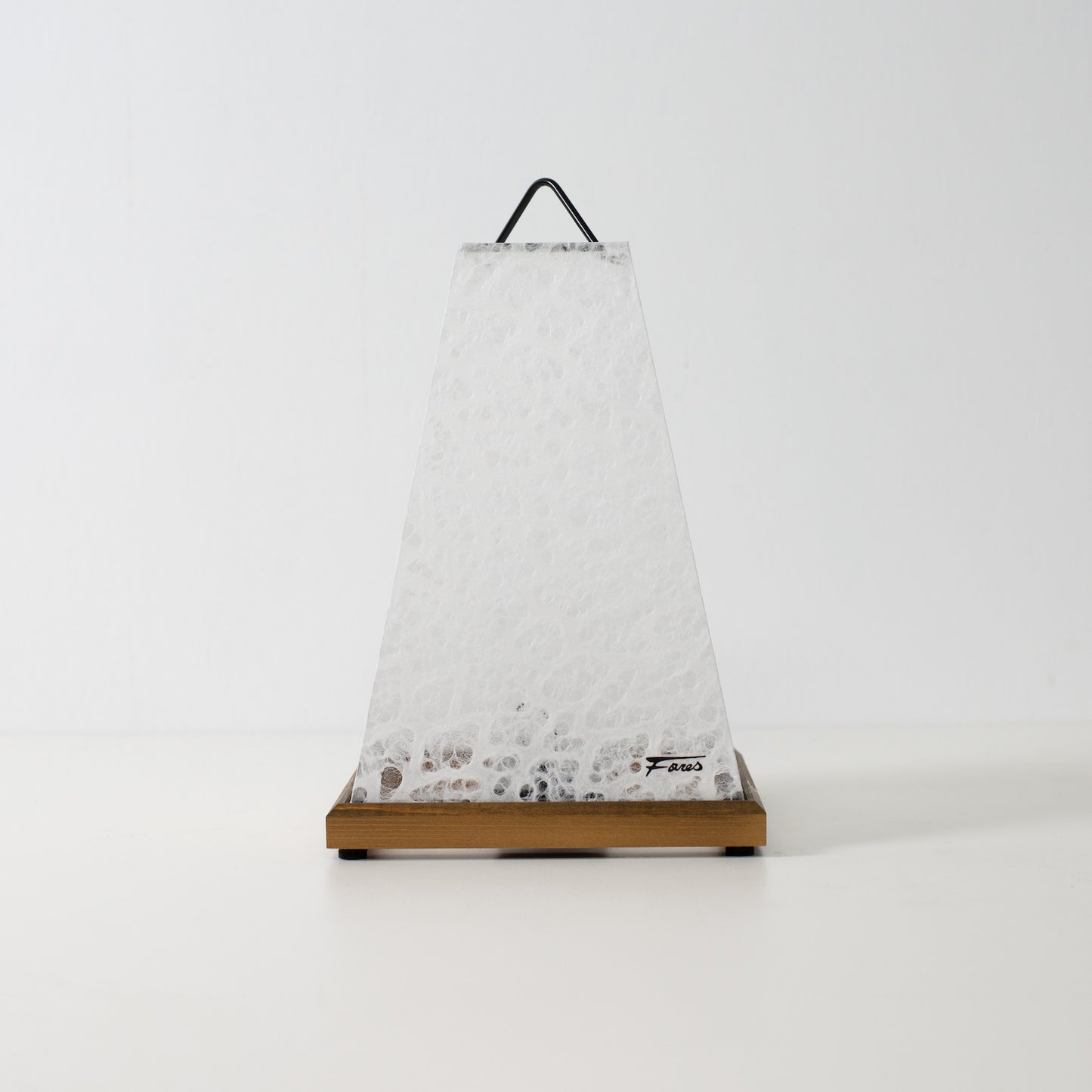 Japanese Paper Table Lamp Mini Akari, White, Mino Washi paper and wood - unlit accent lamp from Japan with lace pattern.