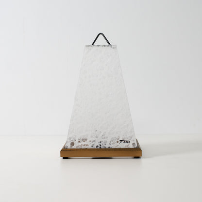 Japanese Paper Table Lamp Mini Akari, White, Mino Washi paper and wood - unlit accent lamp from Japan with lace pattern.