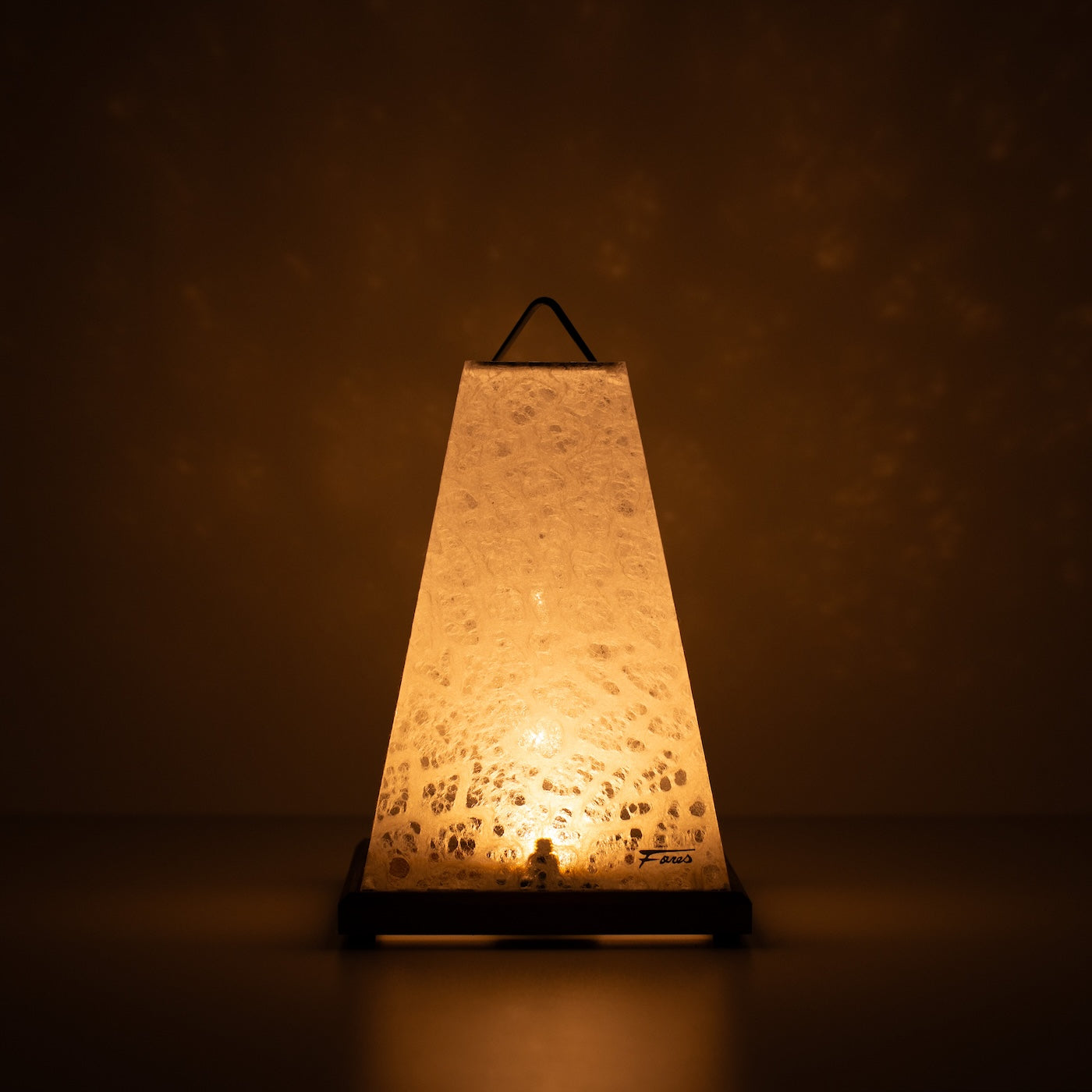 Japanese Paper Table Lamp Mini Akari, white, Mino Washi paper - lit Japandi style accent lamp casting a soft warm glow.