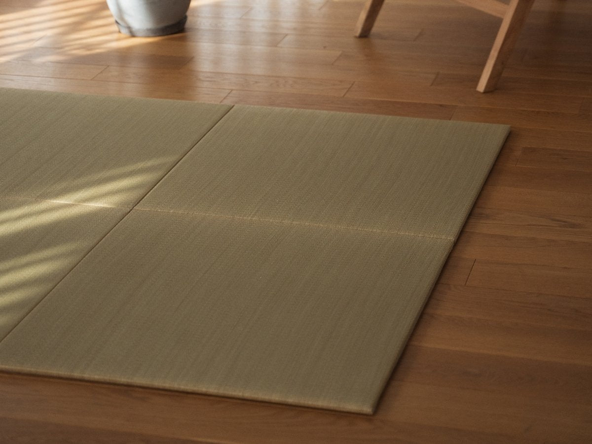 Japanese Tatami Mattress Single Panel "Mirai" on the floor of Japandi living room.