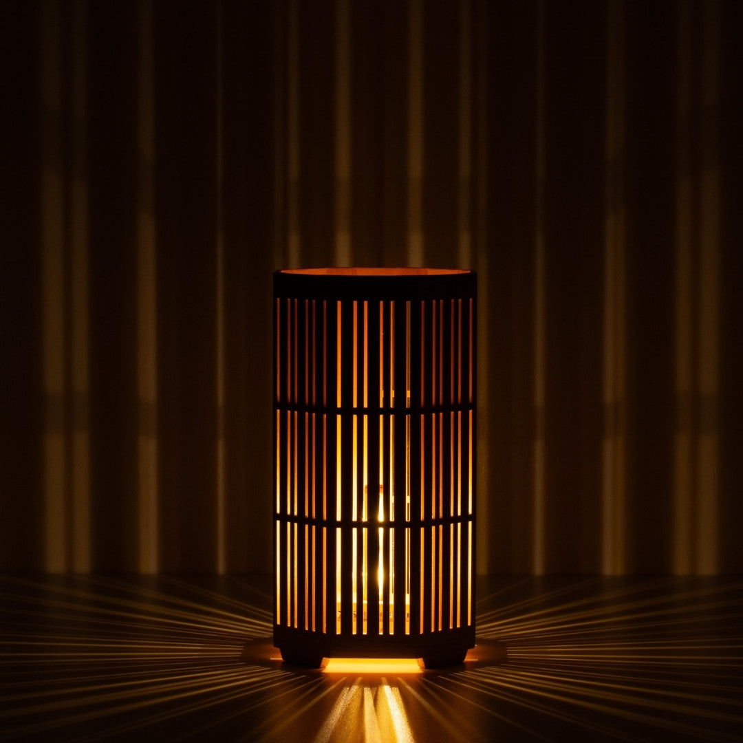 "Lampe de table japonaise en bois Kagayaki, Naturelle, Hiba d'Aomori - Lampe d'ambiance avec ombres radiales"