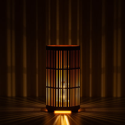 "Lampe de table japonaise en bois Kagayaki, Naturelle, Hiba d'Aomori - Lampe d'ambiance avec ombres radiales"