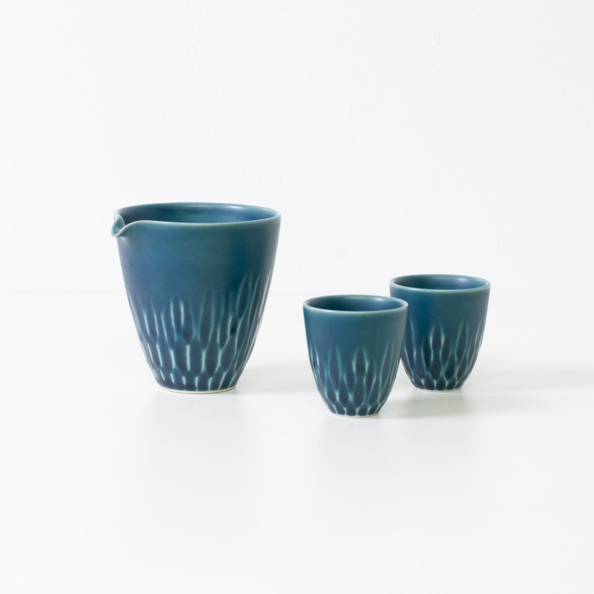 Matte lapis sake set, blue, porcelain - Traditional wabi-sabi Japanese sake set with carafe and cups