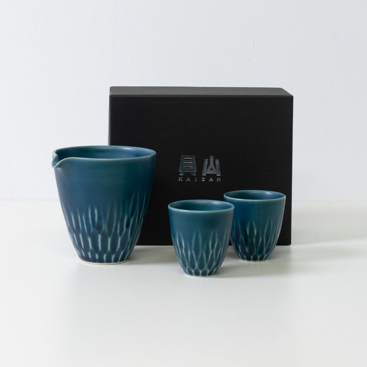 Matte lapis sake set, blue, porcelain - Japanese sake set and a black box, ideal for a Japanese gift